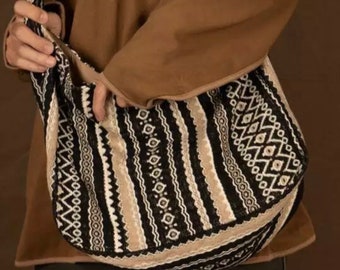 Patrón de bolso boho, Bolsos boho para mujer, Bolso de hombro étnico, bolso de hombro de lona para mujer, bolso cruzado para mujer, bolso de hombro para mujer, bolso hippy