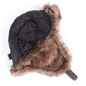 Unisex Bomber Hat , Unisex Trapper Hat , Leather Faux Fur Winter Hat , Winter Leather Bomber Hat image 6