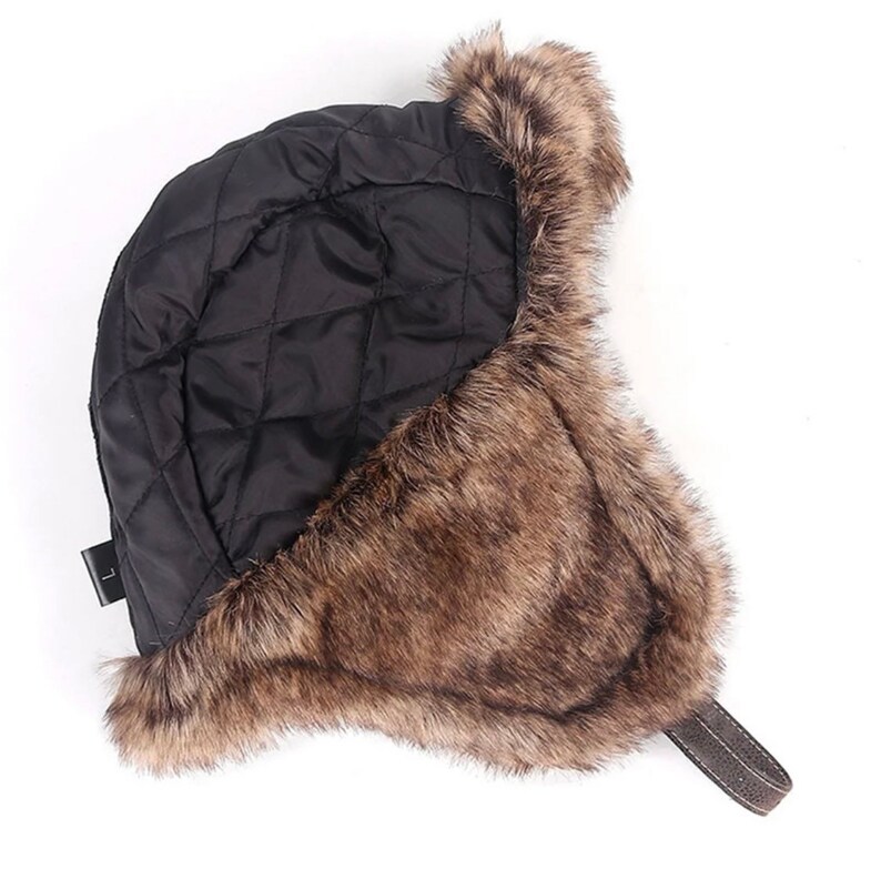 Unisex Bomber Hat , Unisex Trapper Hat , Leather Faux Fur Winter Hat , Winter Leather Bomber Hat image 6