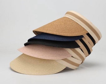 Chapeau de paille pour femme , Visière , Visière de protection solaire pour parasol , Chapeau de plage