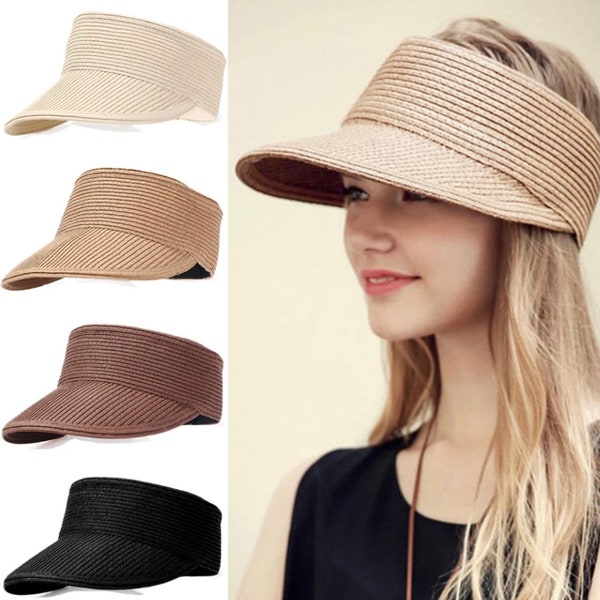 Womens Straw Visor , Straw Sunhat, Beach Hat, WideBrim Sunhat , Straw Cap, Wide brim visor,Raffia visor,Ladies visors, Sun visor,