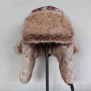 Chapeau aviateur d'hiver, trappeur russe en fausse fourrure, chapeau de trappeur, chapeau aviateur avec cache-oreilles, image 3