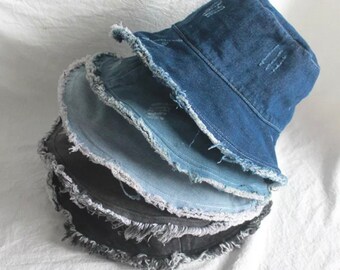 Denim Bucket Hat, Unisex Bucket Hat, Fishermans Hat, Raw Edges Bucket Hat ,