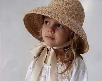 Childrens Straw Bucket Hat, girls straw hat, girls bucket hats, childrens straw hat, childrens sun hats, girls sun hat, Girls bucket hats
