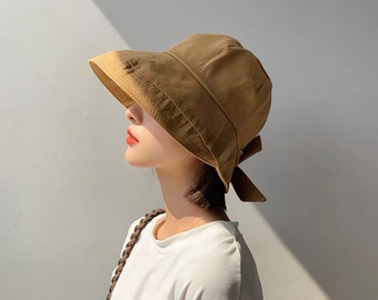 Back Bow Summer Bucket Hat , Womens Summer Bucket Hat , Beach Hat , Summer Hat , Korean Style Bucket Hat