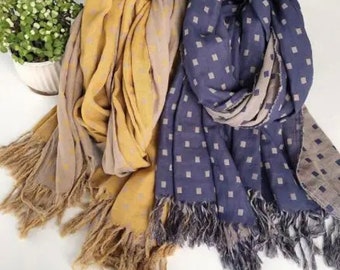 Japanese style winter warm scarf , Ladies Warm Shawl , Reversible Scarf ,Womens Cotton Scarf , print scarf,