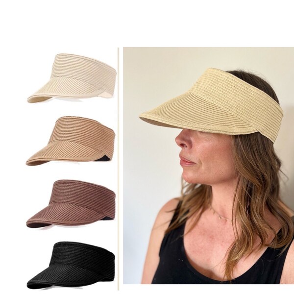 Womens Straw Visor , Straw Sunhat, Beach Hat, WideBrim Sunhat , Straw Cap, Wide brim visor,Raffia visor,Ladies visors, Sun visor,