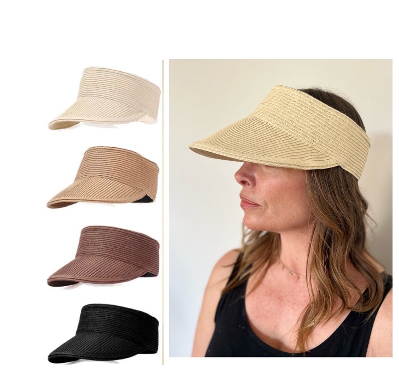 Womens Straw Visor , Straw Sunhat, Beach Hat, WideBrim Sunhat , Straw Cap, Wide brim visor,Raffia visor,Ladies visors, Sun visor, image 1