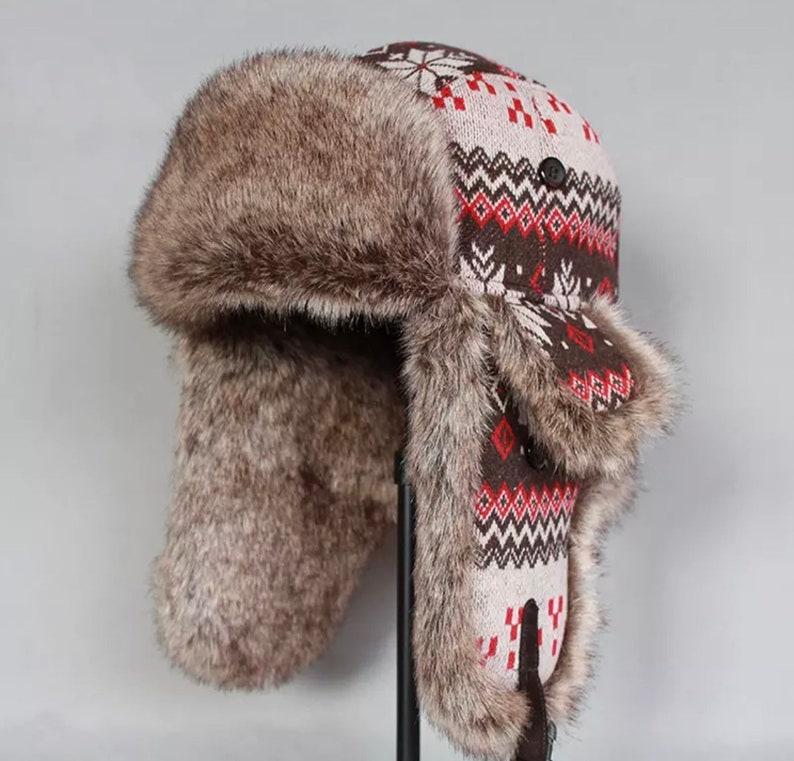 Chapeau aviateur d'hiver, trappeur russe en fausse fourrure, chapeau de trappeur, chapeau aviateur avec cache-oreilles, image 1