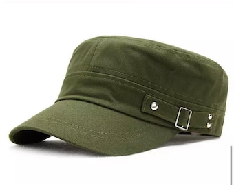 Military Style Army Cap, Cotton Military Flat Top Hat , Unisex Cap ,