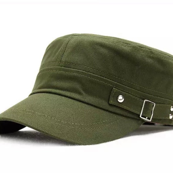 Military Style Army Cap, Cotton Military Flat Top Hat , Unisex Cap ,