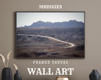Badlands National Park Winding Road Framed Canvas Print | Western Photography | Farmhouse Wall Decor | Western Wall Art