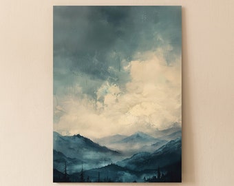 Moody Landscape Canvas Wall Art | Vintage Print | Abstract Wall Decor for Office or Home | Calm Bedroom Decor | Hanging kit | Great Gift