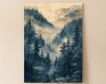 Moody Landscape Canvas Wall Art | Vintage Print | Abstract Wall Decor for Office or Home | Calm Bedroom Decor | Hanging kit | Great Gift