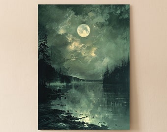 Moody Landscape Canvas Wall Art | Vintage Print | Abstract Wall Decor for Office or Home | Calm Bedroom Decor | Hanging kit | Great Gift