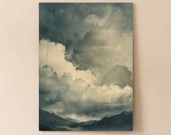 Moody Landscape Canvas Wall Art | Vintage Print | Abstract Wall Decor for Office or Home | Calm Bedroom Decor | Hanging kit | Great Gift