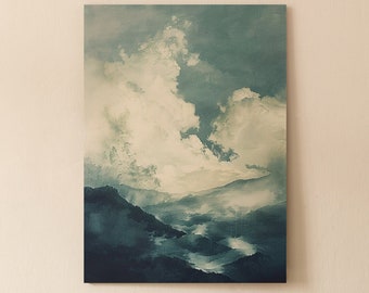 Moody Landscape Canvas Wall Art | Vintage Print | Abstract Wall Decor for Office or Home | Calm Bedroom Decor | Hanging kit | Great Gift