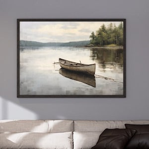Canoe Lake Scene Poster Print | Lake Art | Canoe Wall Decor | Mountain Lake Art | PRINTED Poster | Perfect for Framing | Lake Wall Decor