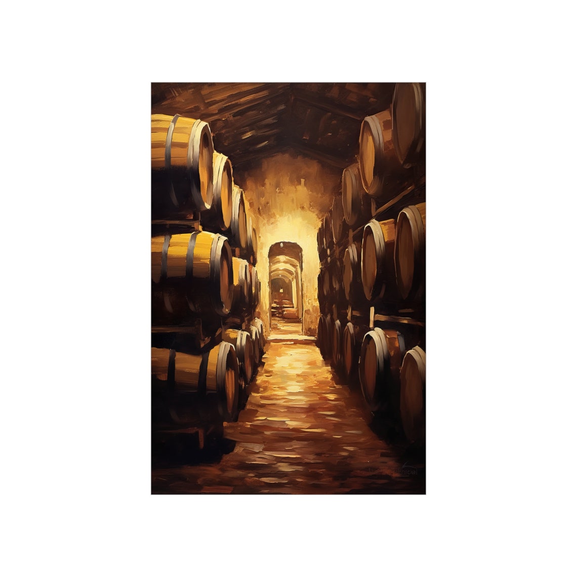 Wine Cellar Painting Wall Art Print - Cellar Print - Rustic Wine Décor ...
