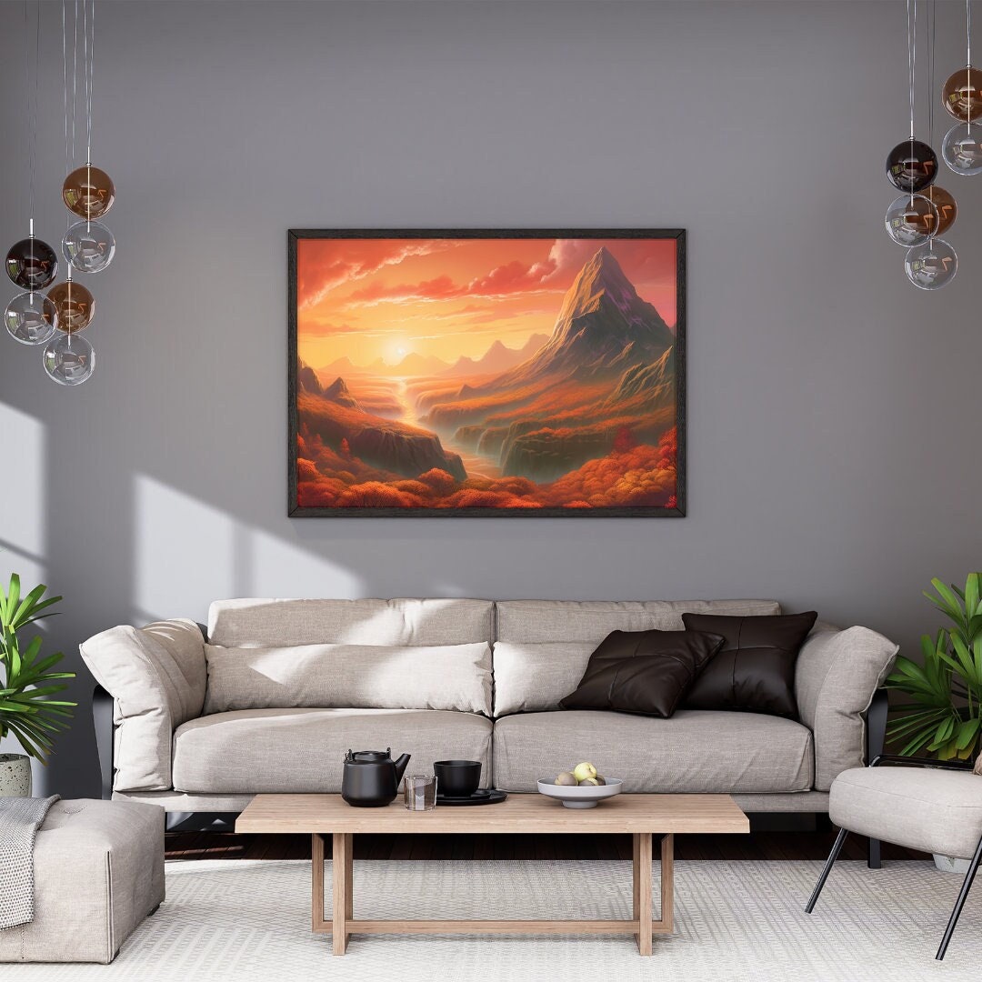 Beautiful Mountain Painting Poster Print | Mountain Art | Mountain Wall ...