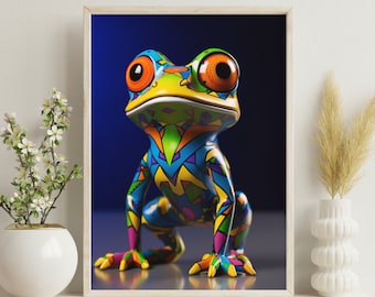 Art Frog Poster Print | Frog Street Art | Frog Wall Decor | Colorful Frog | PRINTED Poster | Perfect for Framing | Frog Decor | Fun Frog