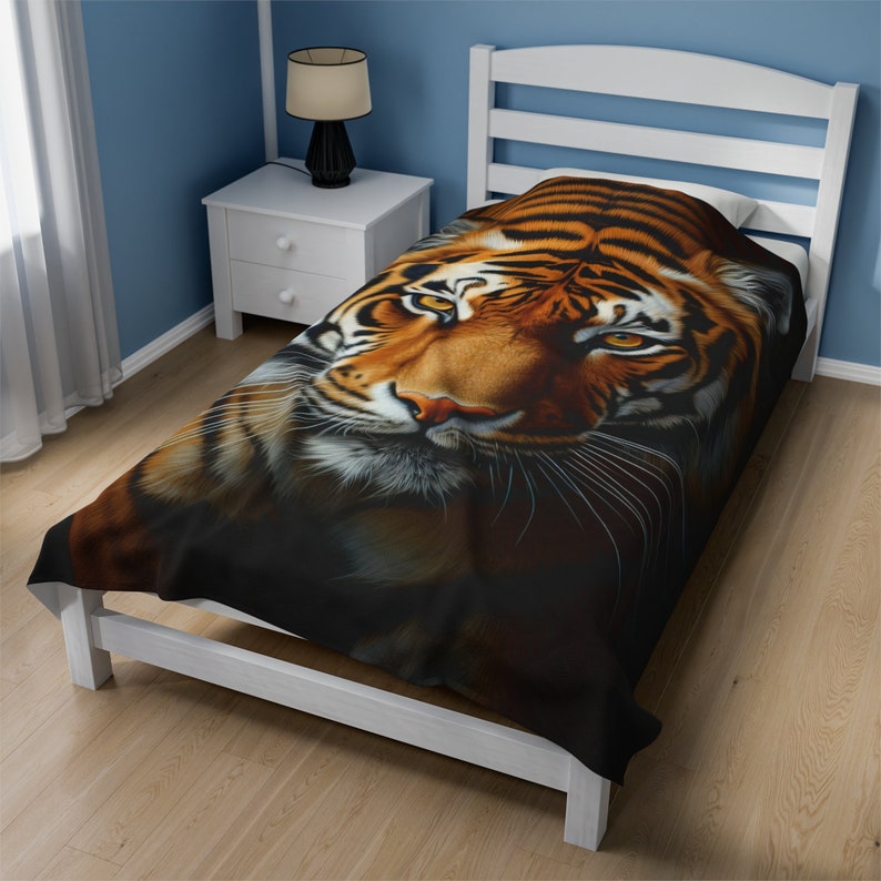 Tiger Plush Blanket | Velveteen Plush Animal Blanket | Majestic Animal Blanket | Big Cat Blanket | Animal Print Plush Blanket | 3 Sizes image 3