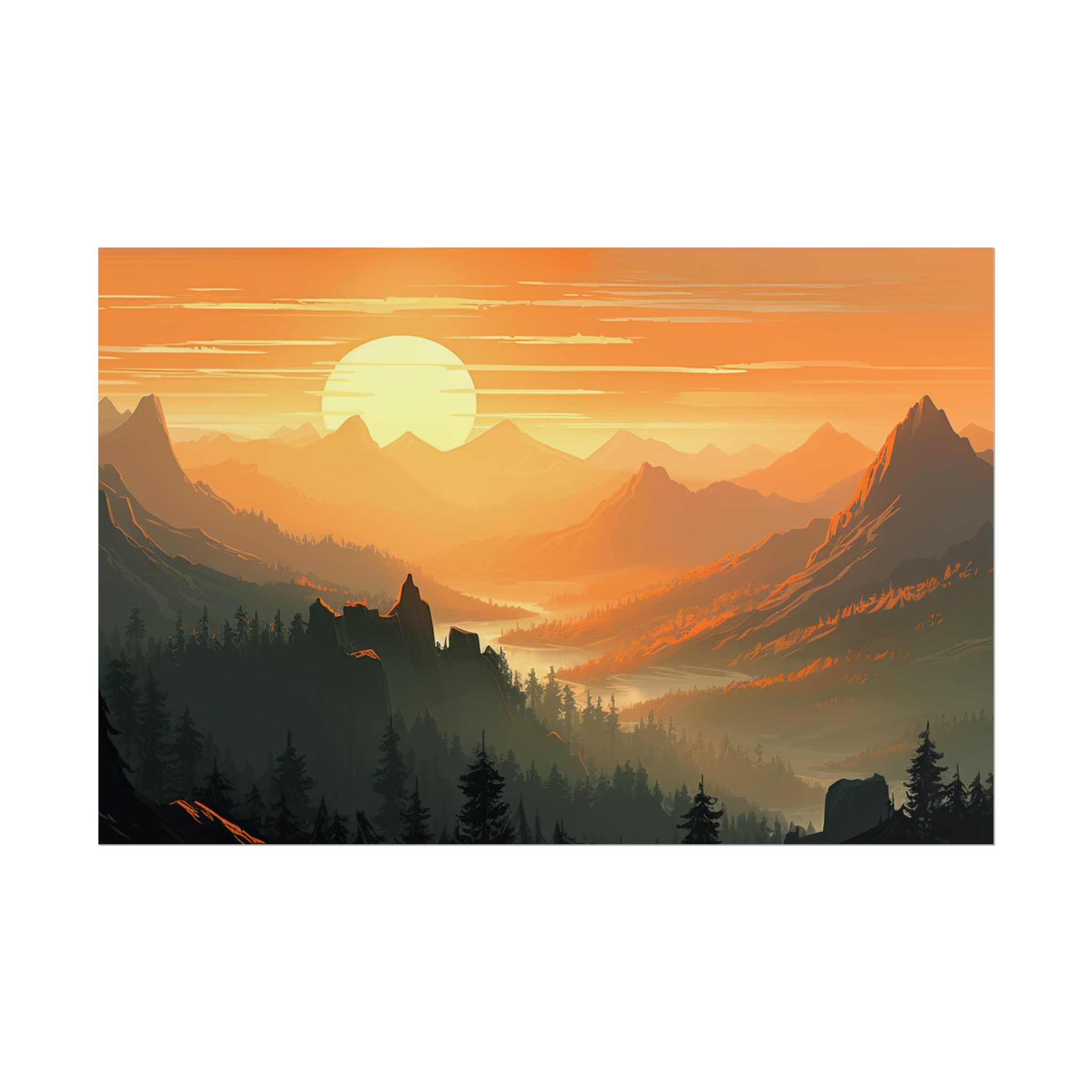 Beautiful Mountain Painting Poster Print | Mountain Art | Mountain Wall ...