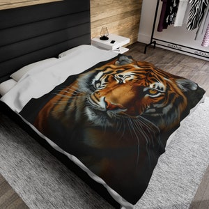 Tiger Plush Blanket | Velveteen Plush Animal Blanket | Majestic Animal Blanket | Big Cat Blanket | Animal Print Plush Blanket | 3 Sizes image 5