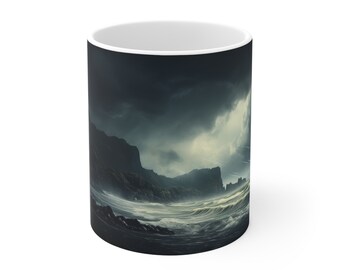 Majestic Stormy Sea Scene 11oz Ceramic Coffee Mug | Nature Lover's Gift | Ocean Art | Storm Ocean Cup | Ocean Mug | Storm Art | Captain Gift