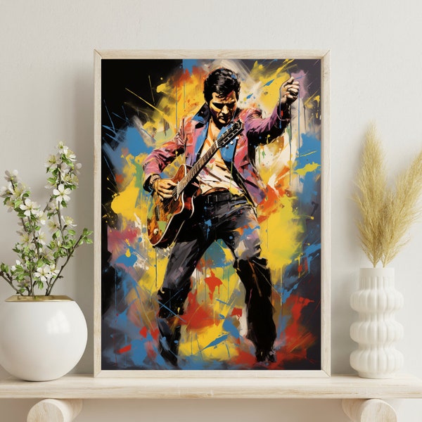 Colorful Elvis Inspiration, Wall Decor, Rock 'n' Roll, Unique Gift, Music Lover, 24 x 36, Colorful Painting, Elvis Presley, Guitar Player