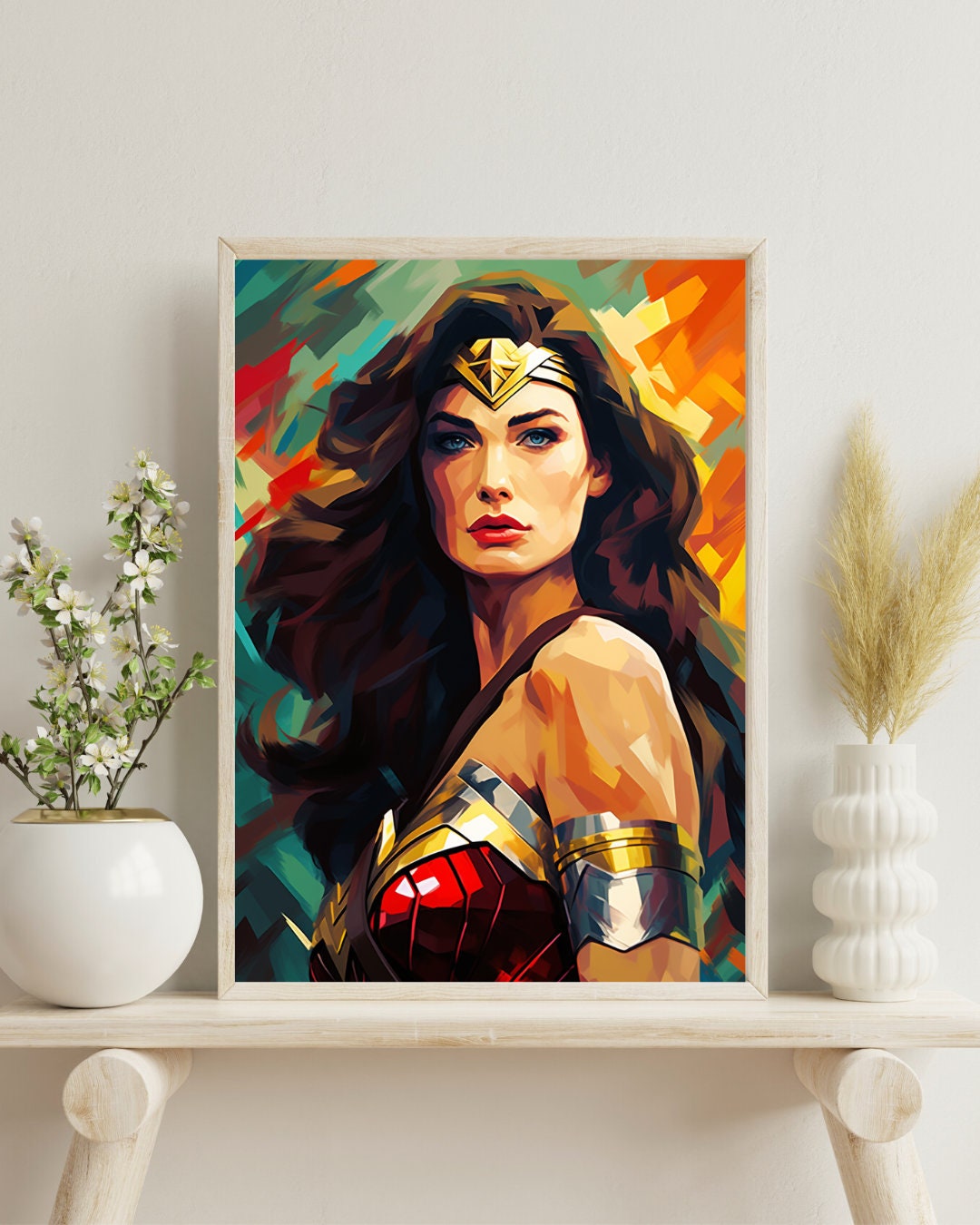 Wonder Woman Abstract Painting Poster Print Vibrant Superhero Artwork