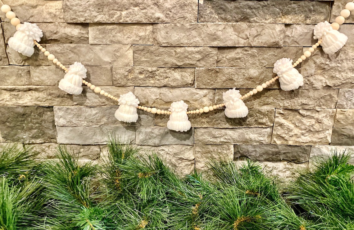 Snow Hat Garland Yarn Hat Garland Wooden Bead Garland Wood Etsy