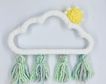 Cloud Wall Hanging, Pom Pom, Fluffy Cloud, Gender Neutral Nursery Decor, Rain Cloud, Nursery Wall, Rainbow Decor, Playroom Wall, Cloud