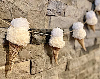 Ice Cream Garland, Ice Cream Cone Garland, Ice Cream Party, Summer Garland, Vanilla Cone, Neutral Nursery Decor, Pom Pom Garland