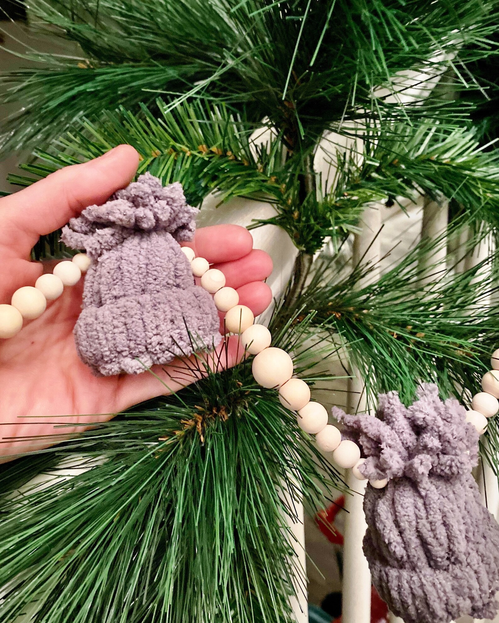 Snow Hat Garland Yarn Hat Garland Wooden Bead Garland Wood Etsy
