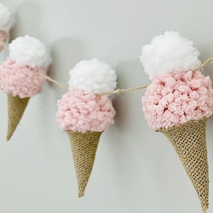 Ice Cream Garland, Ice Cream Cone Garland, Pompom Ice Cream Garland, Ice Cream Party, Summer Garland, Strawberry Ice Cream, Nursery Decor
