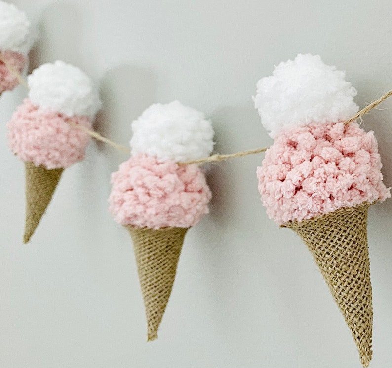 Ice Cream Garland Ice Cream Cone Garland Pompom Ice Cream Garland Ice Cream Party Summer Garland Strawberry Ice Cream Nursery