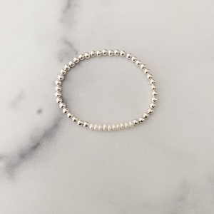 Pearl and Sterling Silver Beaded Bracelet, Sterling Silver Beads with Freshwater Pearls, Delicate Beaded Bracelet, Layering Bracelet