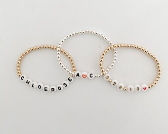 Custom Name Bracelet, Personalized Beaded Bracelet, Gold Filled or Sterling Silver Beaded Bracelet, Stacking Bracelet, Christmas Gift