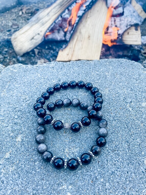 Mens Eagle Eye Bracelet Black Onyx Bracelet Beaded Mens Etsy