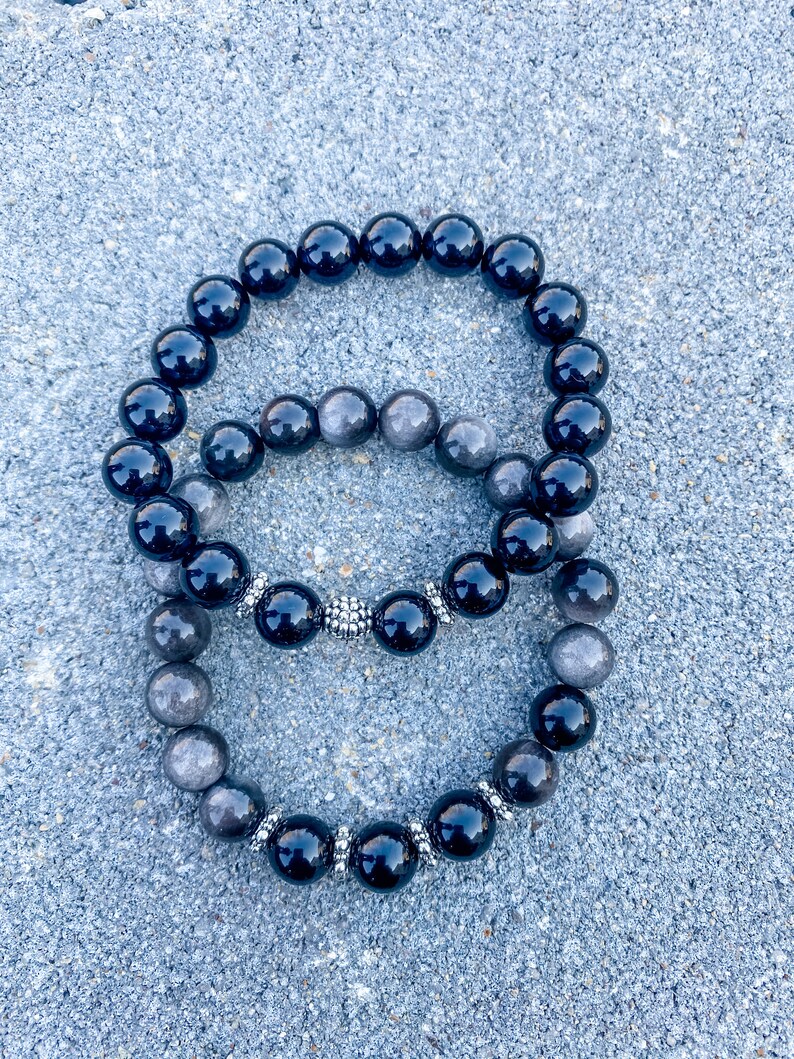 Mens Eagle Eye Bracelet Black Onyx Bracelet Beaded Mens Etsy