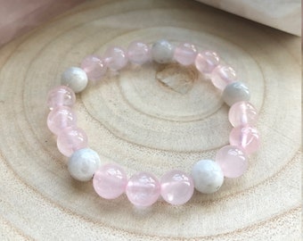 Bracelet perlé Quartz Rose et Pierre précieuse pierre de lune