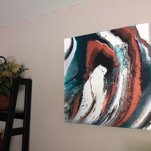 Teal Copper & Gold Fluid Art abstract painting wall art