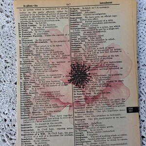 Four Floral Prints on old Vintage Dictionary Paper image 4