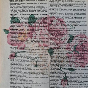 Four Floral Prints on old Vintage Dictionary Paper image 5