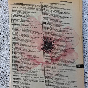 Four Floral Prints on old Vintage Dictionary Paper image 7