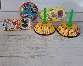 Lot of 5 vintage tin litho party noise makers most U.S. metal