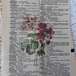 Four Floral Prints on old Vintage Dictionary Paper image 9