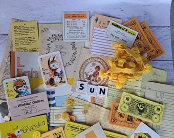 Over 35 pc vintage yellow ephemera paper variety bundle