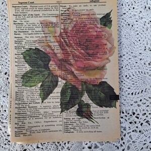 Four Floral Prints on old Vintage Dictionary Paper image 3